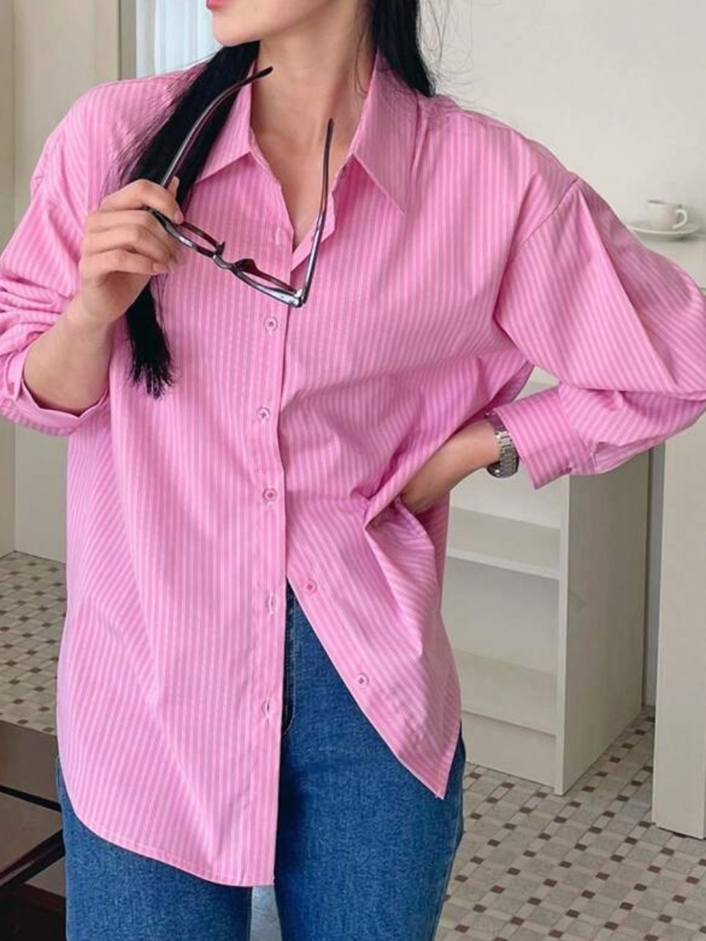 Pink Striped Button-Up Shirt - Women